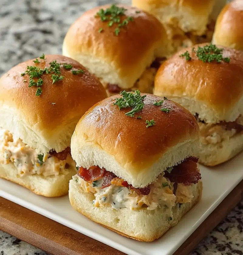 Creamy Chicken Ranch Bacon Sliders on Hawaiian Rolls