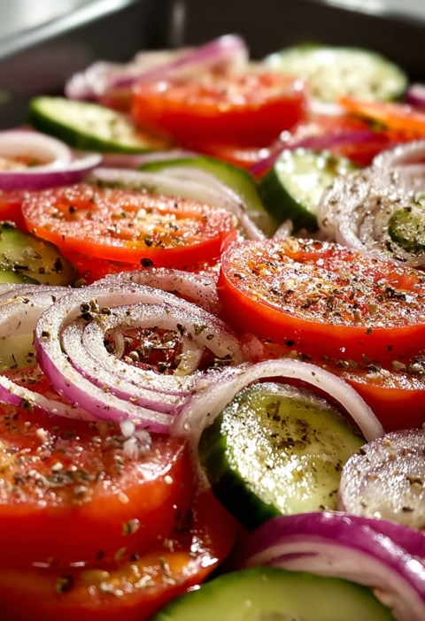 That Salad Grandma Always Made: Marinated Cucumber, Onion & Tomato