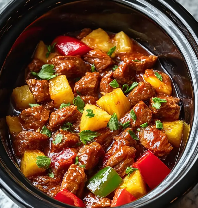 Slow Cooker Hoisin Pork with Pineapple and Bell Peppers