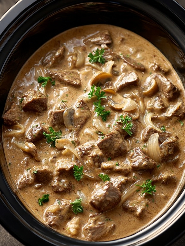Slow Cooker 4-Ingredient Beef Stroganoff Pasta