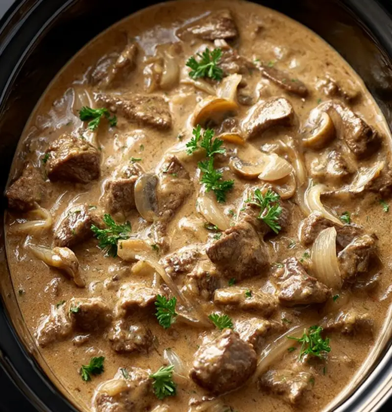 Slow Cooker 4-Ingredient Beef Stroganoff Pasta