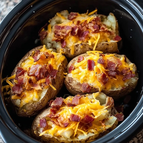 Slow Cooker Bacon & Cheddar Baked Potatoes