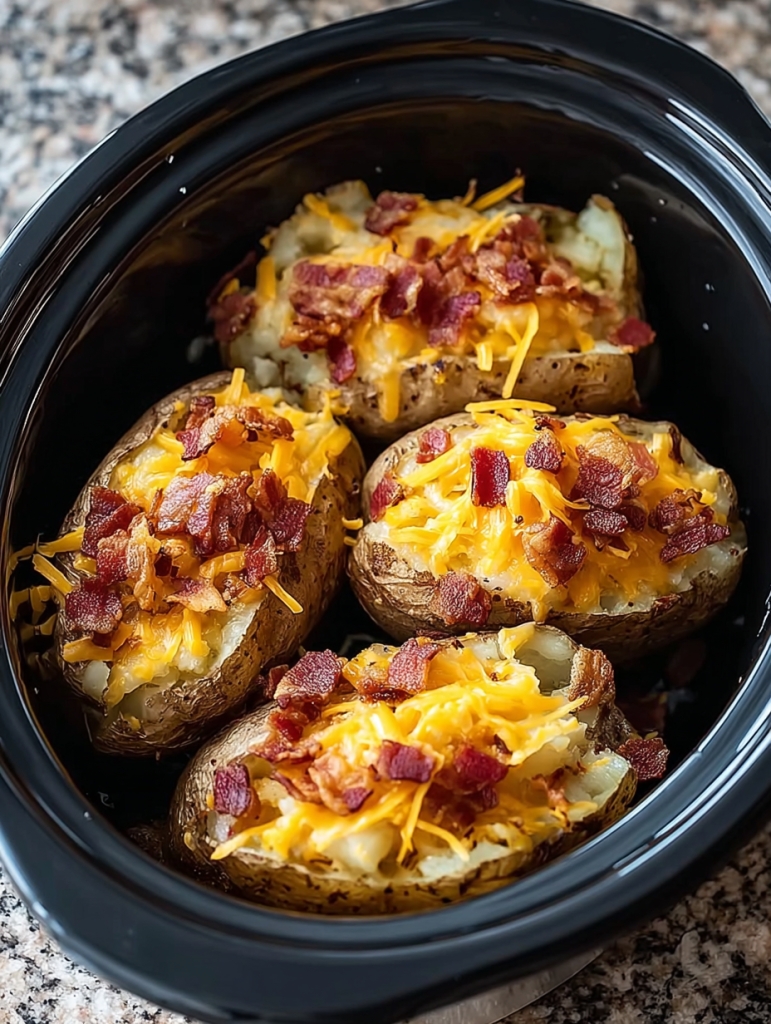 Slow Cooker Bacon & Cheddar Baked Potatoes