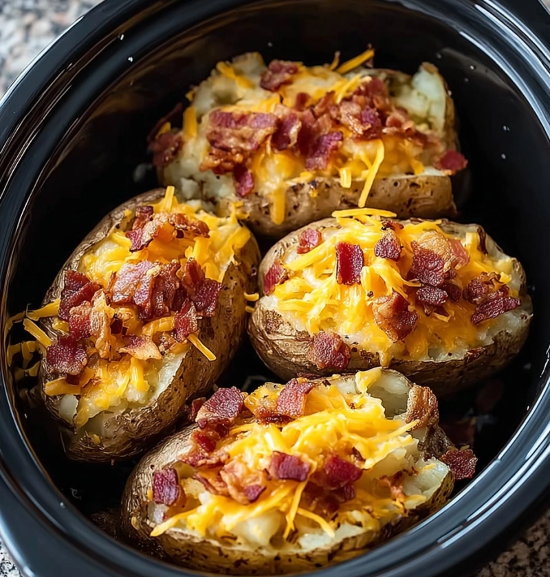 Slow Cooker Bacon & Cheddar Baked Potatoes