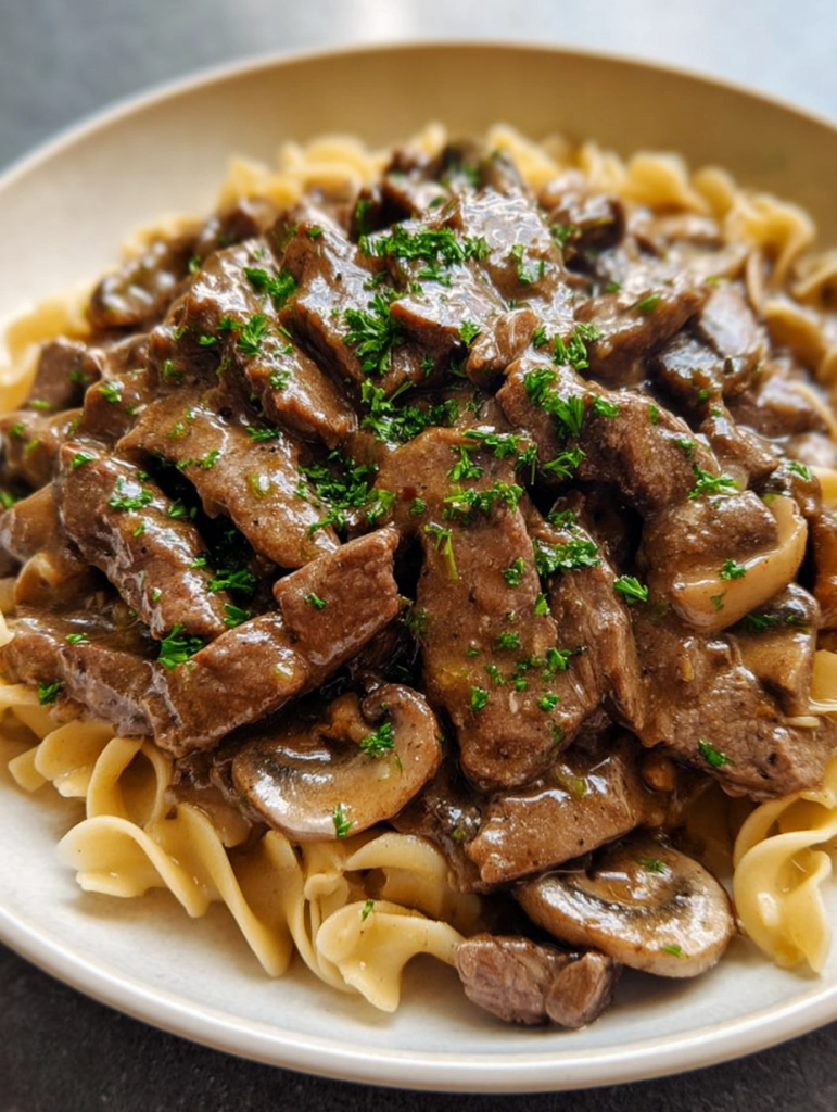 Slow Cooker Creamy Beef Stroganoff