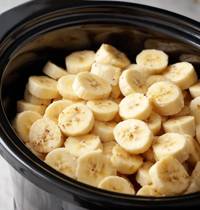 Slow Cooker Banana Foster Pudding
