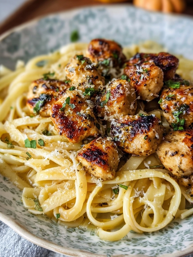 Garlic Butter Chicken Bites with Savory Parmesan Linguine