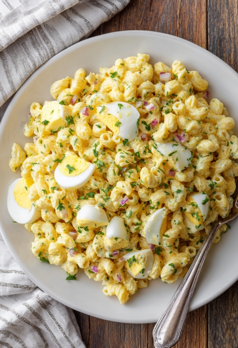 Eggcellent Pasta Delight – Deviled Eggs Meet Creamy Pasta Salad