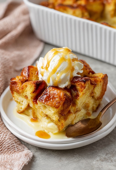 Grandma’s Style Bread Pudding with Warm Vanilla Sauce