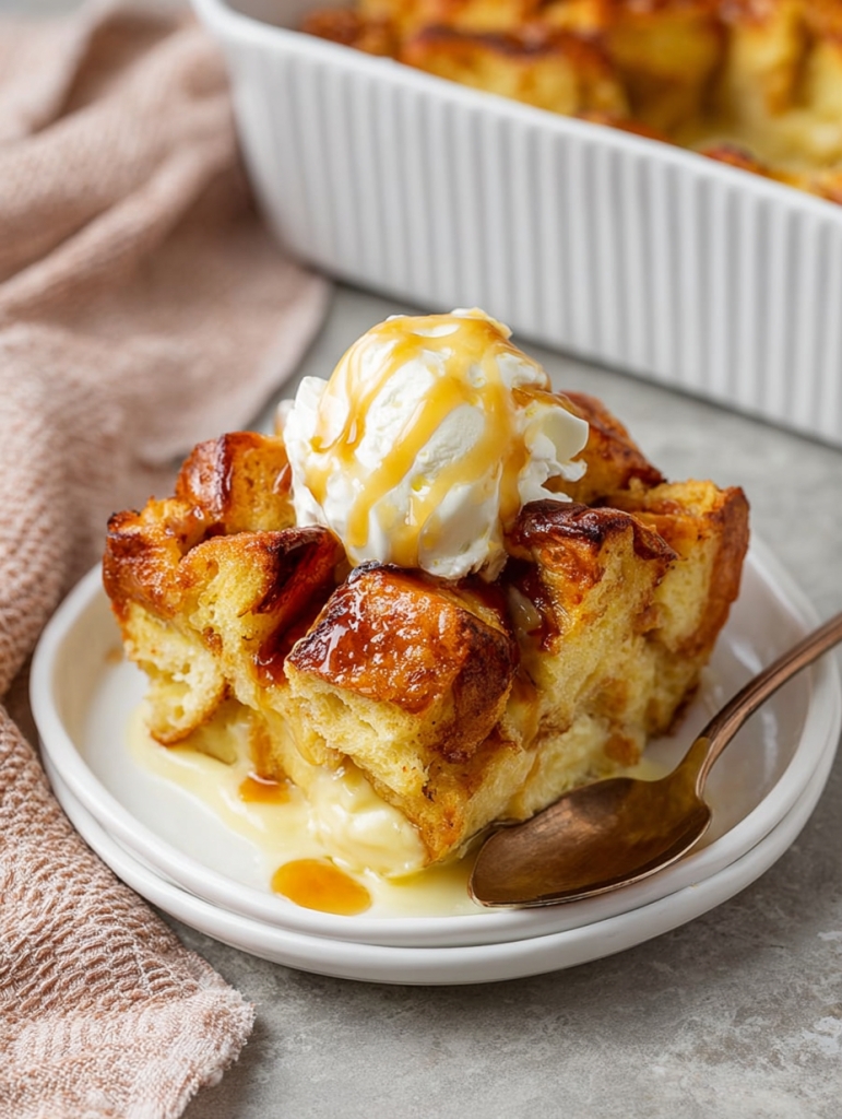 Grandma’s Style Bread Pudding with Warm Vanilla Sauce