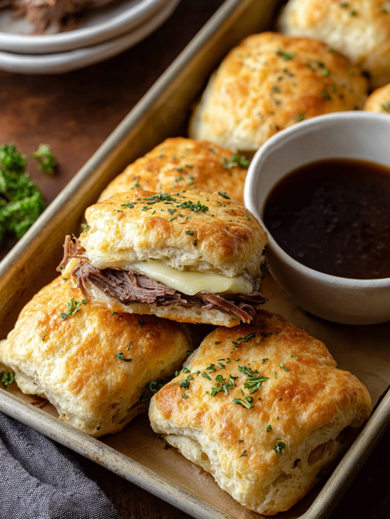 Baked French Dip Biscuits – A Cozy Classic with a Buttery, Cheesy Twist