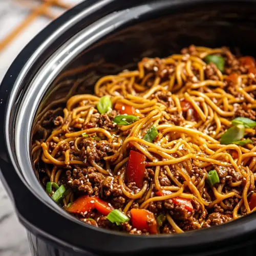 Slow Cooker Mongolian Ground Beef Chow Mein