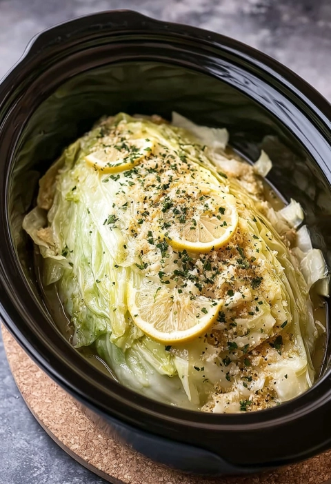 Slow Cooker Garlic Parmesan Whole Cabbage with Lemon Butter