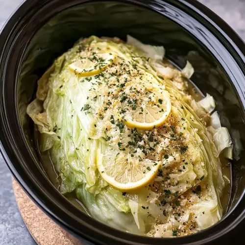 Slow Cooker Garlic Parmesan Whole Cabbage with Lemon Butter