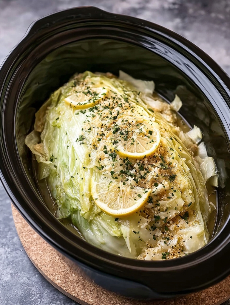 Slow Cooker Garlic Parmesan Whole Cabbage with Lemon Butter