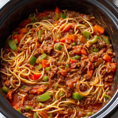 Slow Cooker Hearty Beef and Vegetable Spaghetti