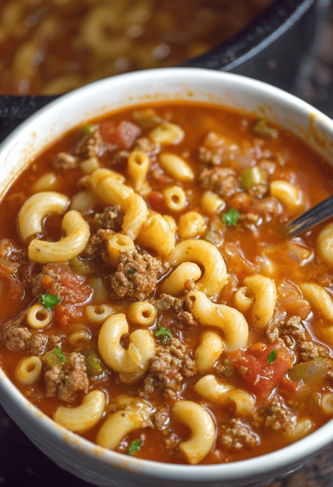 Old-Fashioned Beefy Tomato Macaroni Soup — Like Mama Used to Make