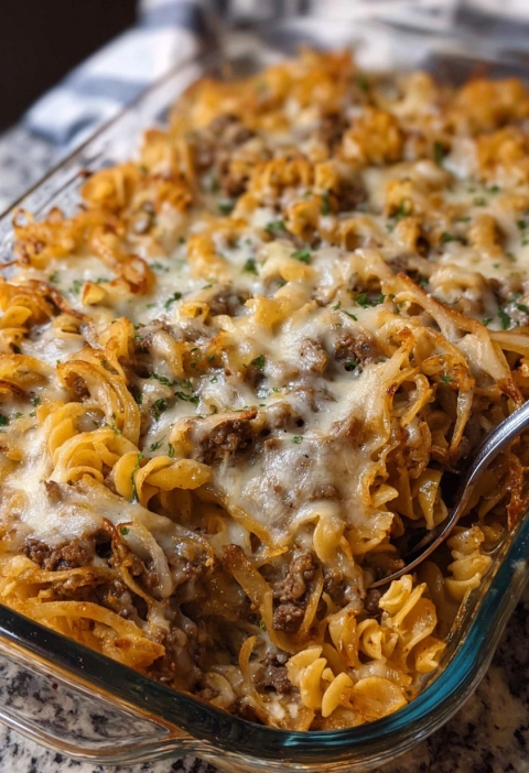 French Onion Beef Noodle Bake