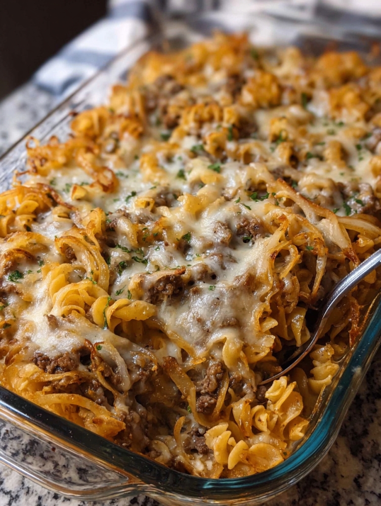 French Onion Beef Noodle Bake