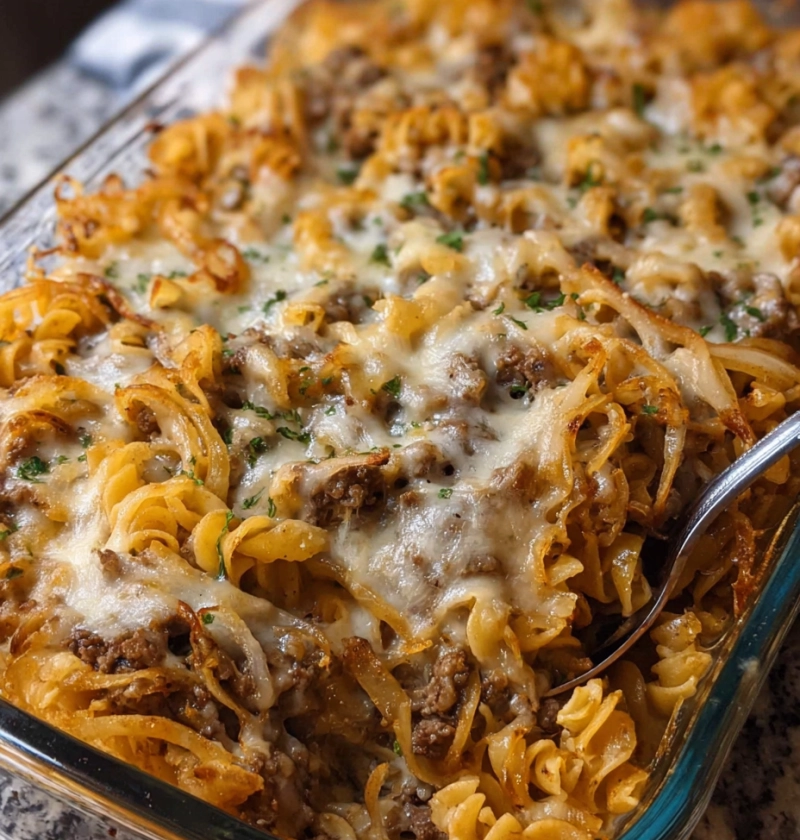 French Onion Beef Noodle Bake