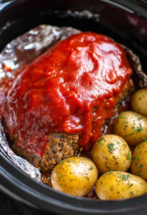 Slow Cooker Meatloaf and Potatoes