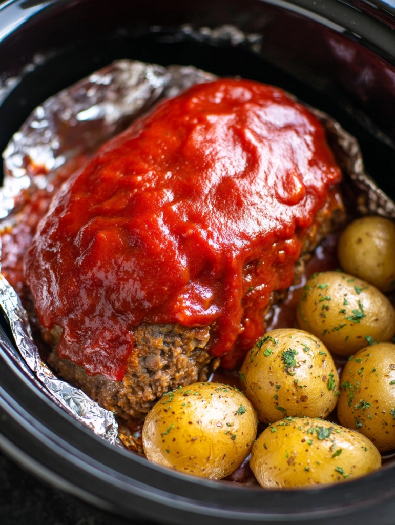 Slow Cooker Meatloaf and Potatoes
