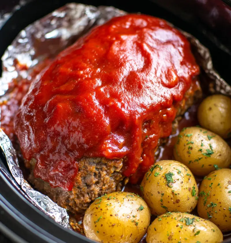 Slow Cooker Meatloaf and Potatoes