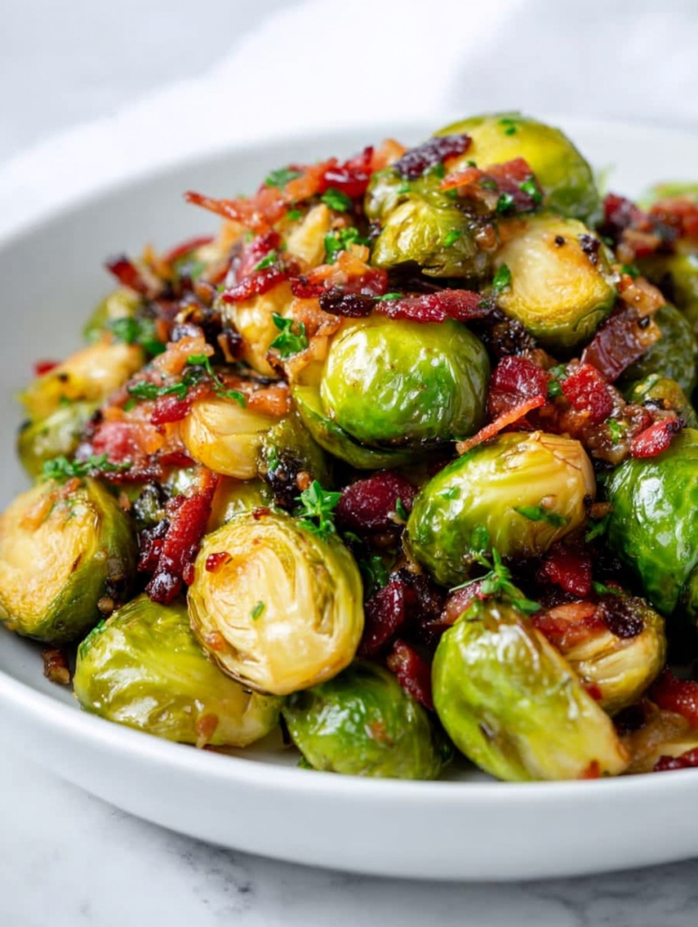 Roasted Brussels Sprouts with Crispy Pancetta & Pepper Jelly Vinaigrette