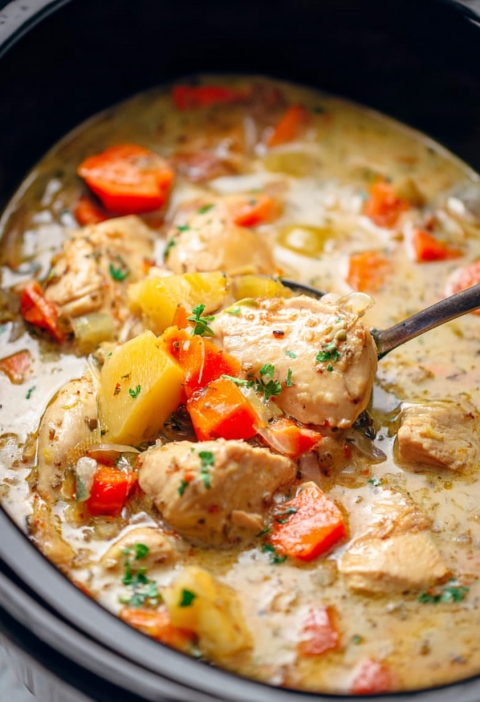 Slow Cooker White Wine Chicken Stew