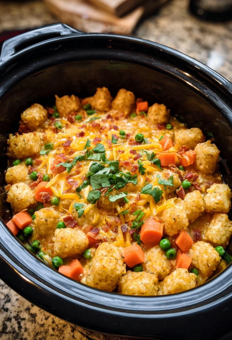 Slow Cooker Chicken Tater Tot Casserole
