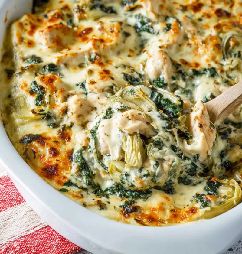 Creamy Chicken Florentine Artichoke Casserole