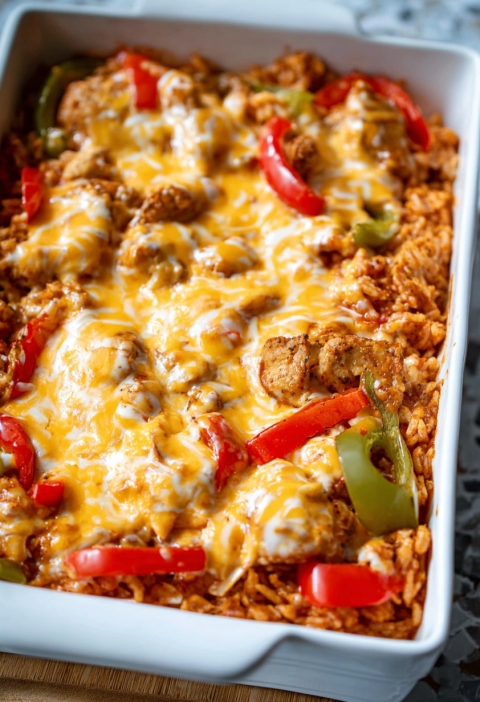Queso Smothered Fajita Casserole