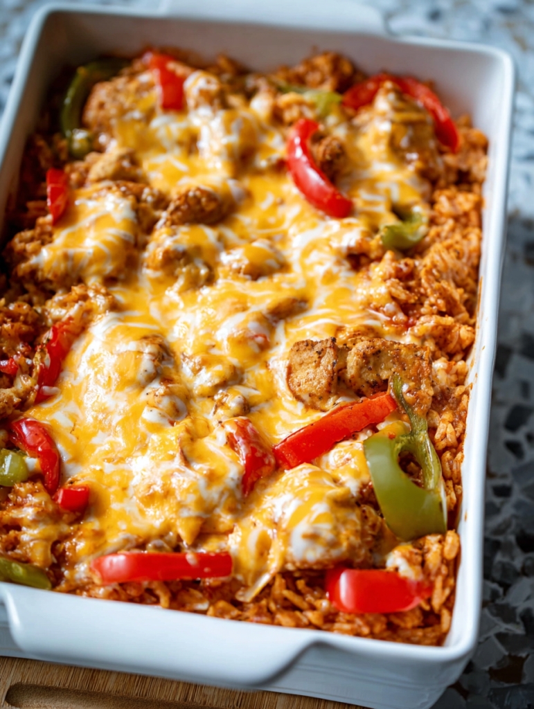 Queso Smothered Fajita Casserole