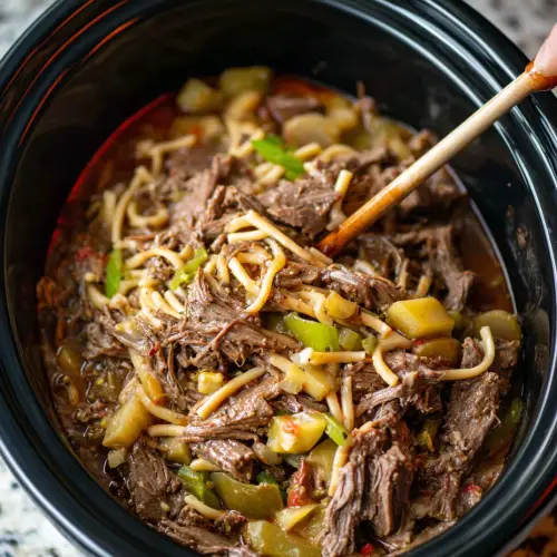 Slow Cooker Mississippi Beef Noodles
