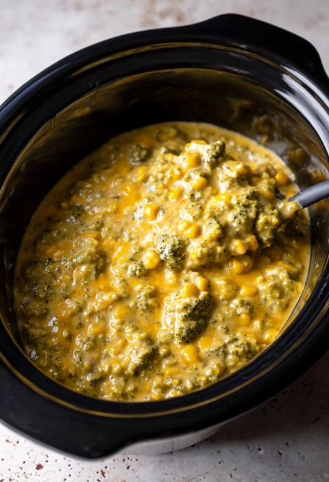 Slow Cooker Cheesy Corn and Broccoli