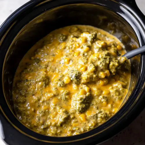 Slow Cooker Cheesy Corn and Broccoli