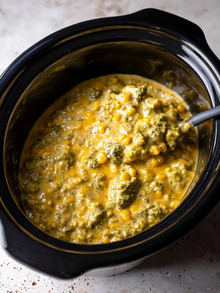 Slow Cooker Cheesy Corn and Broccoli