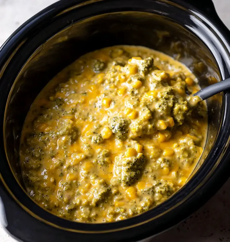 Slow Cooker Cheesy Corn and Broccoli