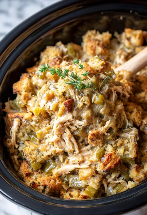 6-Ingredient Slow Cooker Chicken and Stuffing