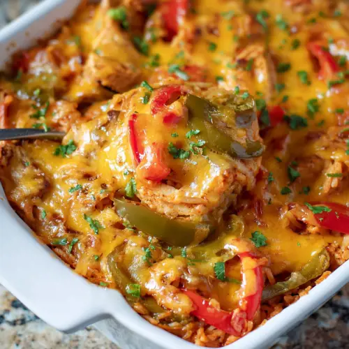 Queso Smothered Fajita Casserole