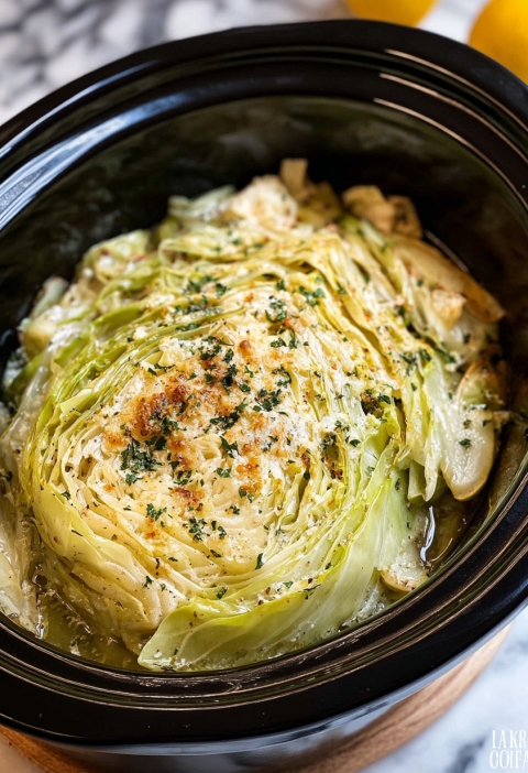 Slow Cooker Garlic Parmesan Whole Cabbage with Lemon Butter