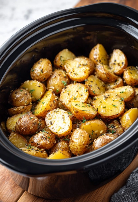 Slow Cooker Garlic Parmesan Potatoes (4 Ingredients, Peak Comfort)