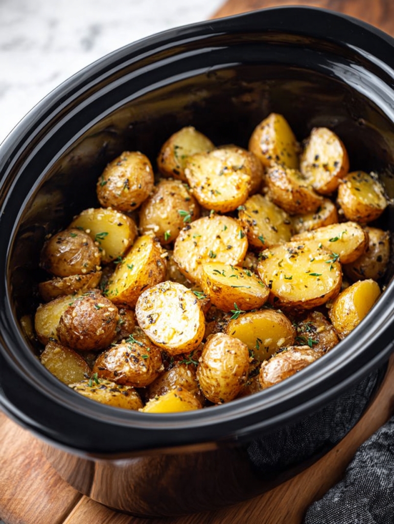 Slow Cooker Garlic Parmesan Potatoes (4 Ingredients, Peak Comfort)
