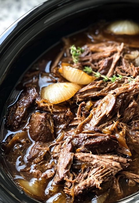 Slow Cooker French Onion Beef (3 Ingredients, Big Flavor)