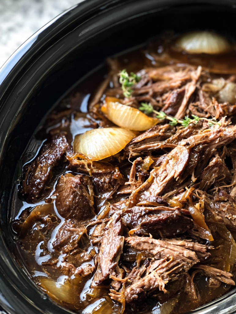 Slow Cooker French Onion Beef (3 Ingredients, Big Flavor)