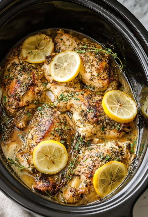 Slow Cooker Herb-Crusted Chicken with Lemon Butter Sauce