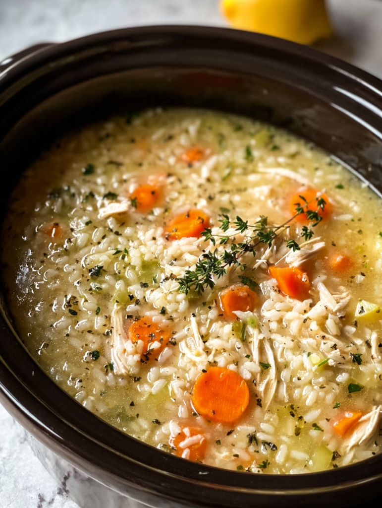 Slow Cooker Lemon Chicken & Herb Rice Soup