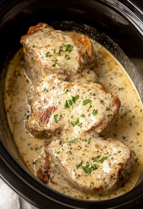 Slow Cooker 3-Ingredient Creamy Pork Chops