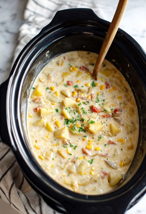 5-Ingredient Slow Cooker Potato Corn Chowder