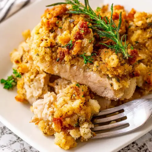 4-Ingredient Slow Cooker Pork Chops with Stuffing Crust